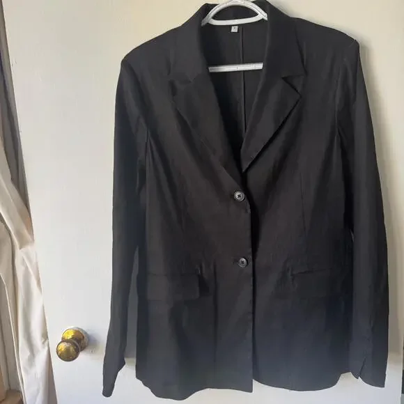 Black muji hemp shirt jacket light blazer, button down brand new coat! Size s - Picture 3 of 8